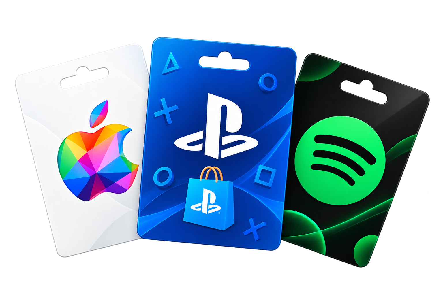 Cartes cadeaux Apple, PlayStation et Spotify